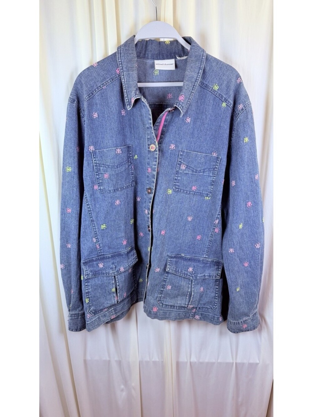Alfred Dunner Denim Embroidered Butterfly Jacket Soft Teachercore Sz 2X Read
